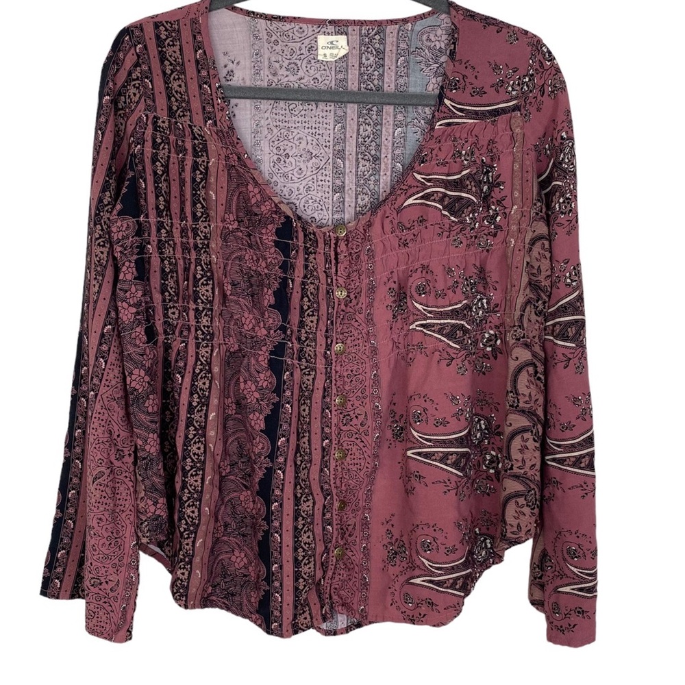 O'Neill Rose Mauve Paisley Button-Front Blouse